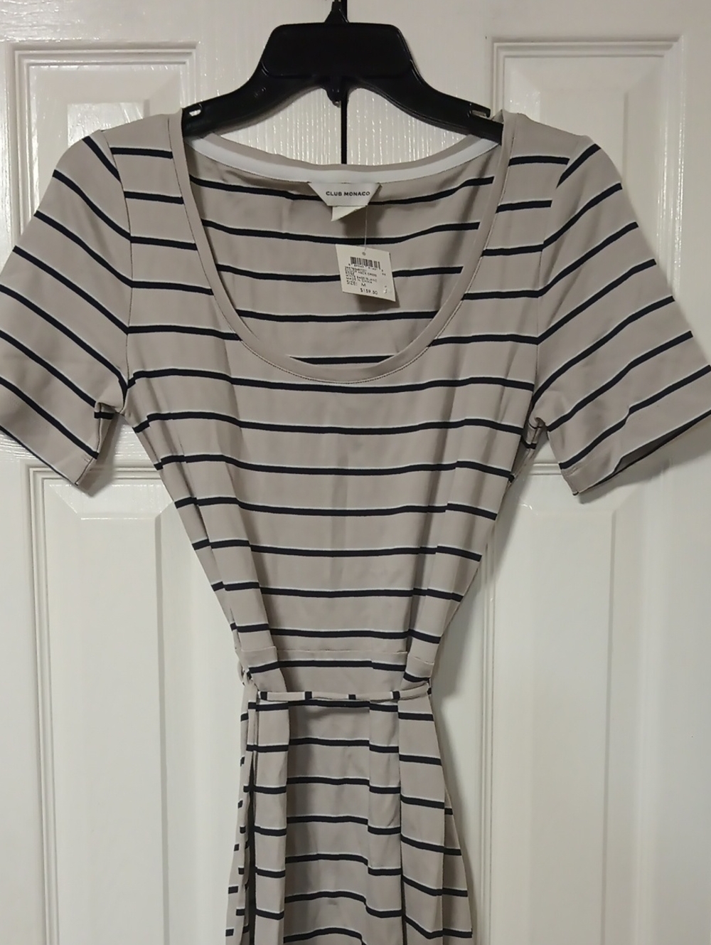 Club Monaco Black And Gray Striped Scoop-Neck Midi Dress